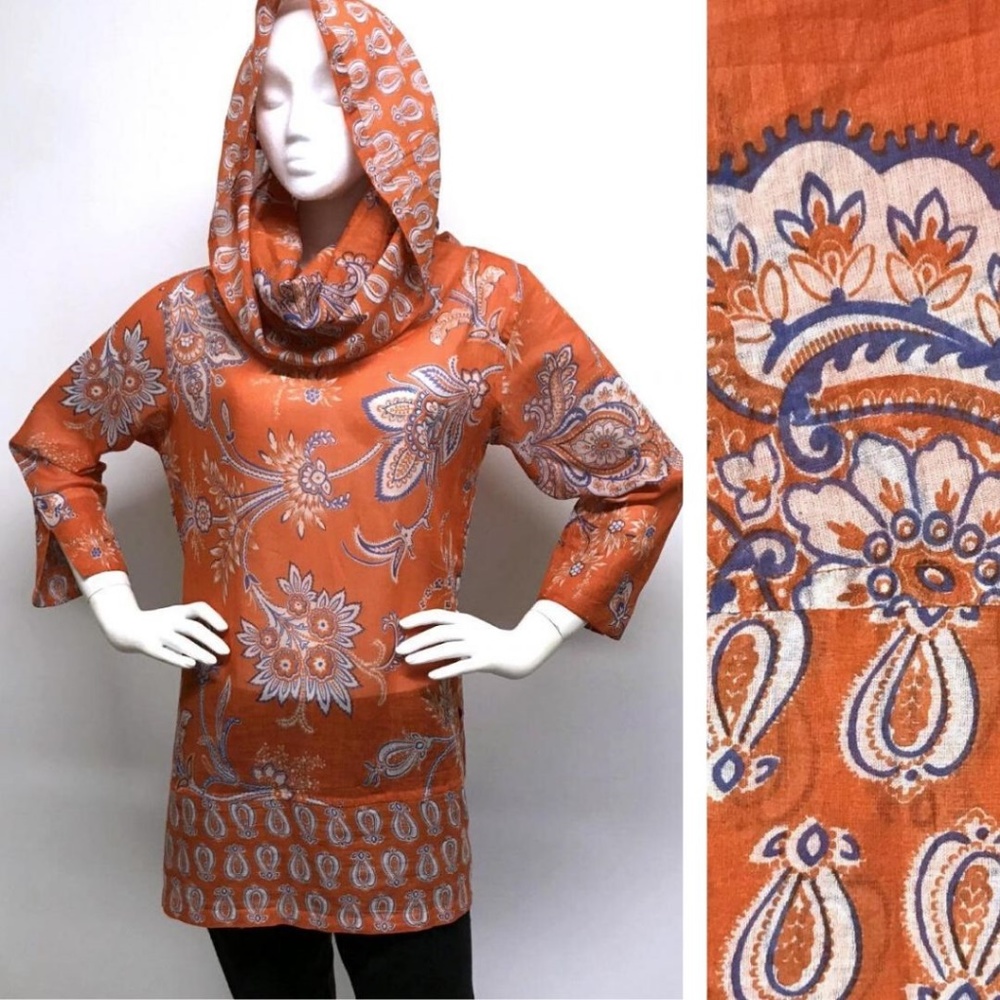GRETCHEN SCOTT Cotton Tunic Top HUGE COWL / HOOD M - Picture 6 of 8